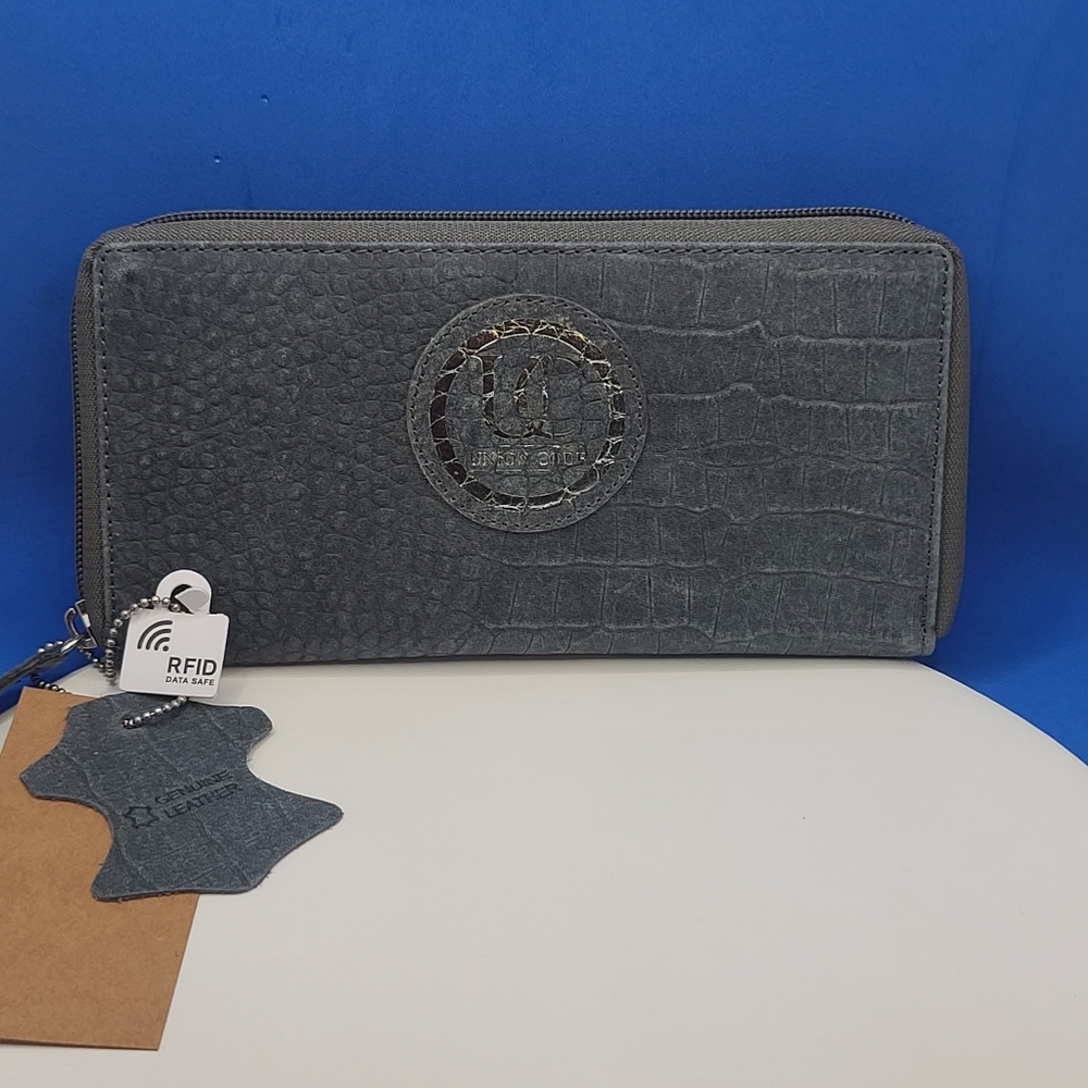 NWT Union Code Dark Gray Genuine Leather RFID Protected Wallet